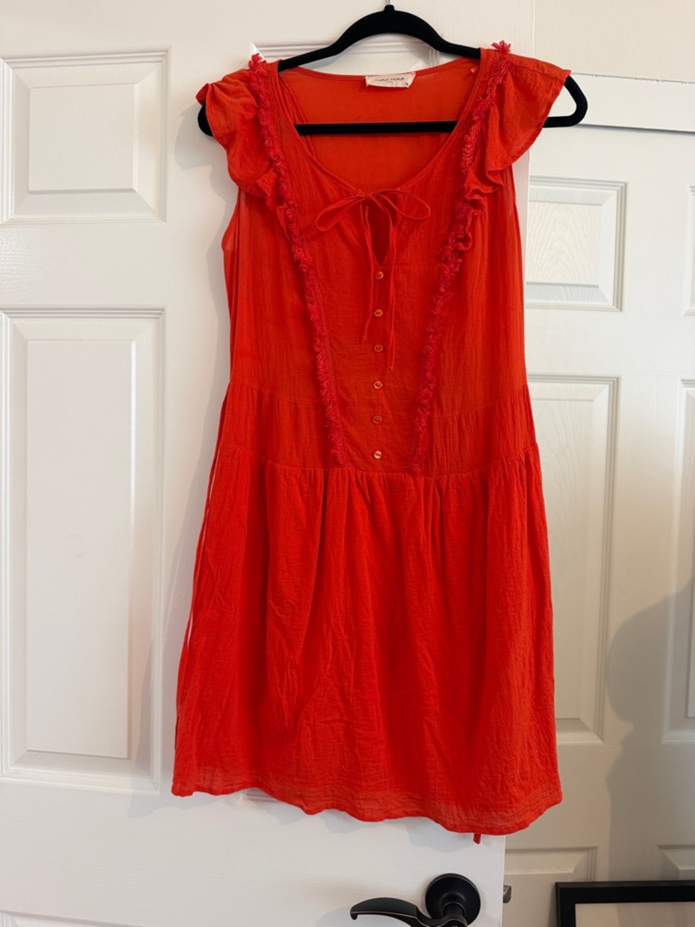 NAF NAF Red Ruffle-Trim Sleeveless Dress